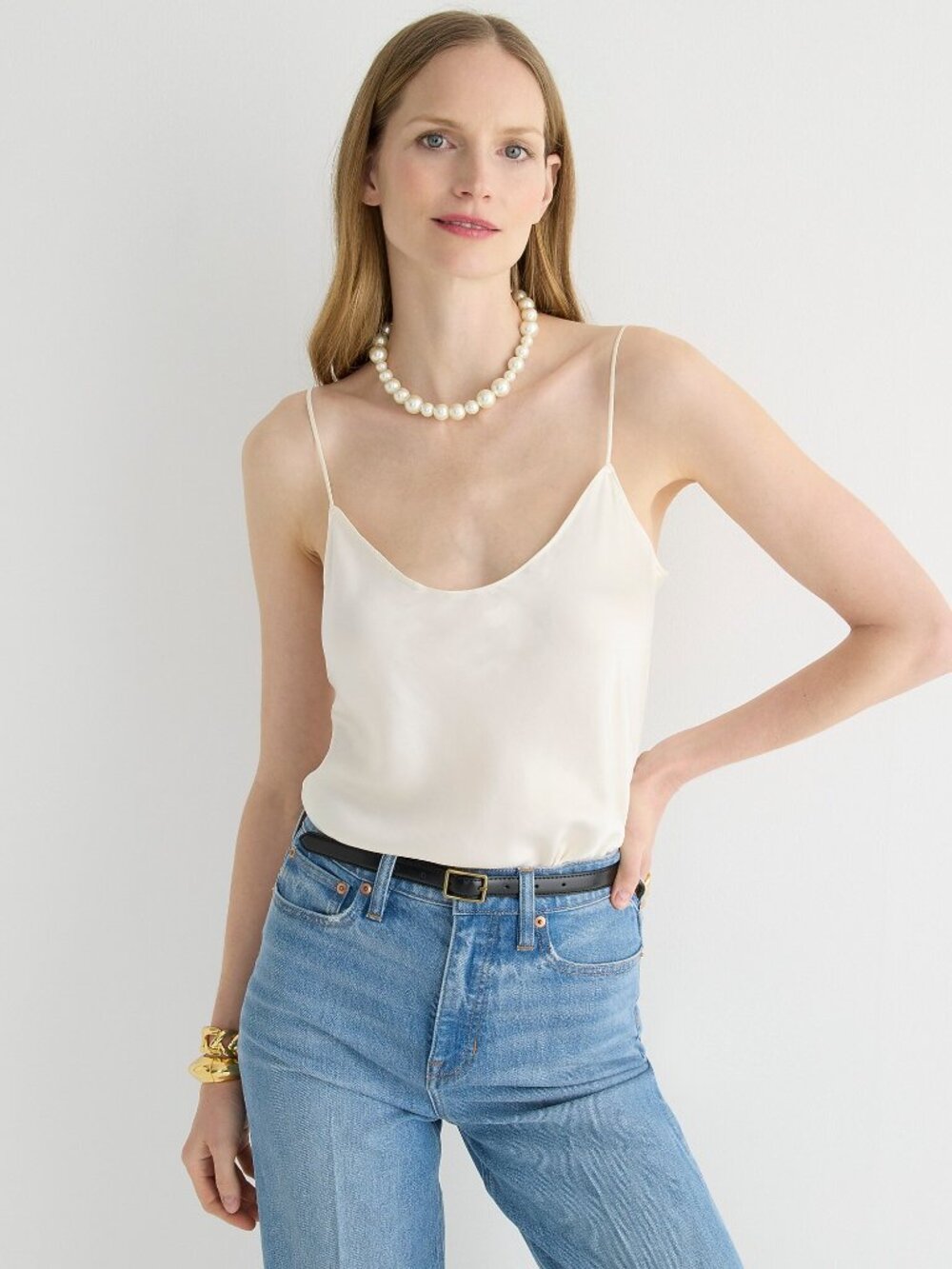 NWT J.Crew Plus Size 2X Washable 100% Silk Cream Charmeuse Camisole Tank Top NEW
